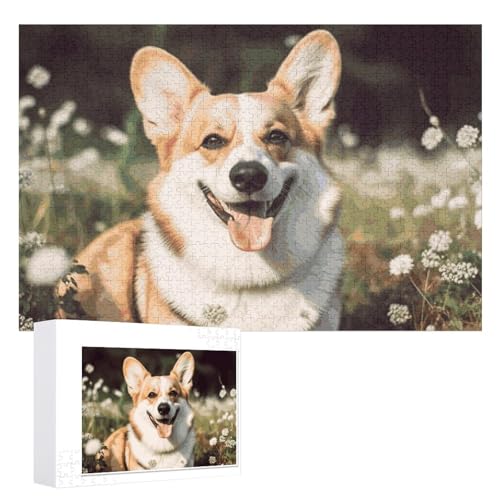 Happy Corgi Hunde-Puzzle, 1000 Teile, personalisiertes Puzzle für Erwachsene, Fotos, Puzzle für Familie, anspruchsvolles Bilderpuzzle mit Aufbewahrungstasche, Heimdekoration, Puzzle von LZQPOEAS