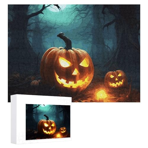 Happy Halloween Kürbis-Puzzle, 500 Stück, personalisierbar, für Erwachsene, Fotos, Puzzle für Familie, anspruchsvolles Bilderpuzzle mit Aufbewahrungstasche, Heimdekoration, Puzzle von LZQPOEAS