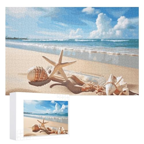 Hübsches Strand- und Muschel-Puzzle, 1000 Teile, personalisiertes Puzzle für Erwachsene, Fotos, Puzzle für Familie, anspruchsvolles Bilderpuzzle mit Aufbewahrungstasche, Heimdekoration, Puzzle von LZQPOEAS