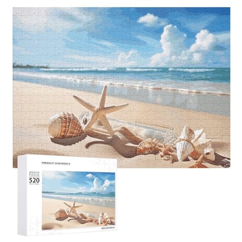 Hübsches Strand- und Muschel-Puzzle, 520 Bilder, personalisiertes Puzzle für Erwachsene, Fotos, Puzzle für Familie, anspruchsvolles Bilderpuzzle mit Aufbewahrungstasche, Heimdekoration, Puzzle von LZQPOEAS