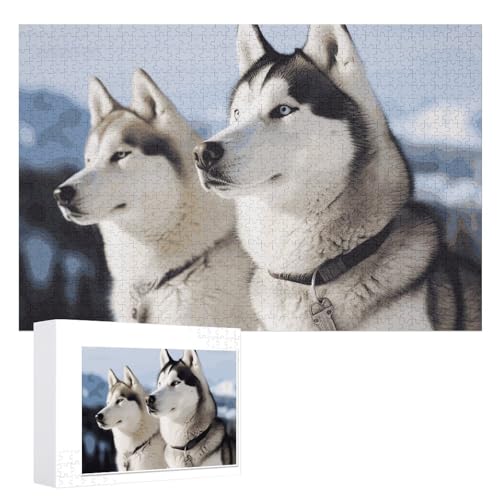 Husky Dogs Puzzles, 1000 Teile, personalisiertes Puzzle für Erwachsene, Fotos, Puzzle für Familie, anspruchsvolles Bilderpuzzle mit Aufbewahrungstasche, Heimdekoration, Puzzle von LZQPOEAS