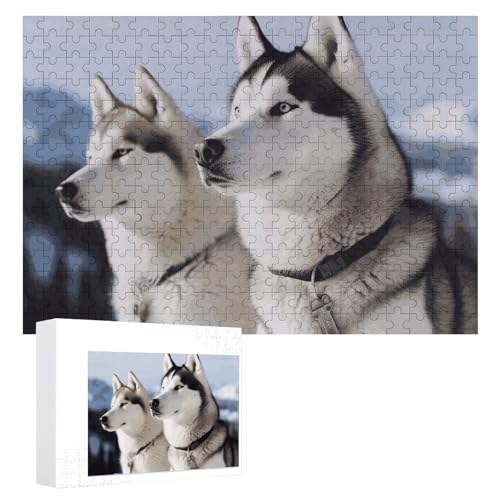 Husky Dogs Puzzles, 300 Teile, personalisiertes Puzzle für Erwachsene, Fotos, Puzzle für Familie, anspruchsvolles Bilderpuzzle mit Aufbewahrungstasche, Heimdekoration, Puzzle von LZQPOEAS