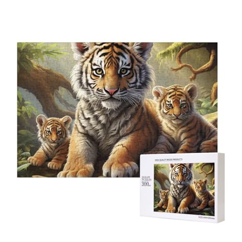 Jungle Tigers Cub Puzzles 300 Teile Holzpuzzle Personalisierte Bilderpuzzles Familienspiele Kunstwerk Fotopuzzle Herausfordernde Puzzles für Erwachsene (39,9 x 27,9 cm) von LZQPOEAS