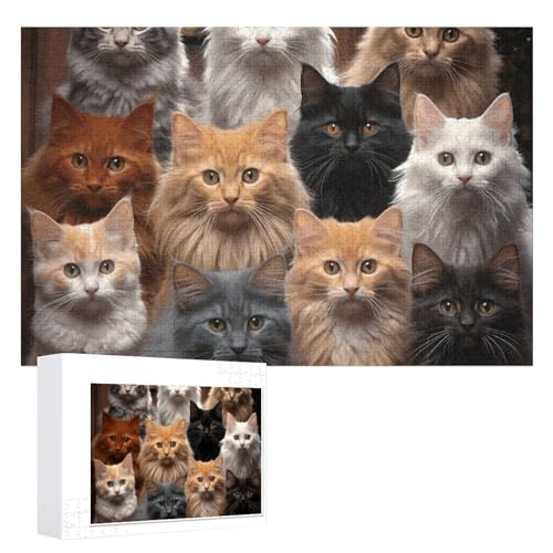 Katzen-Sammlungspuzzle, 1000 Teile, personalisiertes Puzzle für Erwachsene, Fotos, Puzzle für Familie, anspruchsvolles Bilderpuzzle mit Aufbewahrungstasche, Heimdekoration, Puzzle von LZQPOEAS