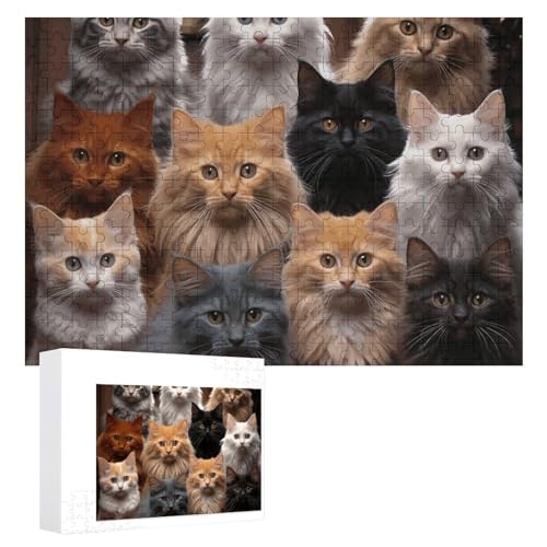 Katzen-Sammlungspuzzle, 300 Teile, personalisiertes Puzzle für Erwachsene, Fotos, Puzzle für Familie, anspruchsvolles Bilderpuzzle mit Aufbewahrungstasche, Heimdekoration, Puzzle von LZQPOEAS