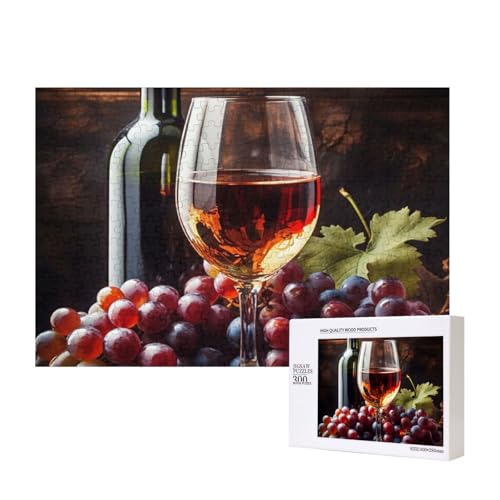 Kunst-Puzzle, Rotwein-Galssen und Trauben, 300 Teile, Holz-Puzzle, personalisierte Bildrätsel, Familienspiele, Kunstwerke, Fotopuzzle, anspruchsvolle Puzzles für Erwachsene (39,9 x 27,9 cm) von LZQPOEAS