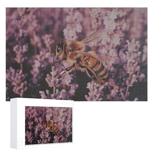 Lavendel- und Bienen-Puzzle, 1000 Stück, personalisierbar, für Erwachsene, Fotos, Puzzle für Familie, anspruchsvolles Bilderpuzzle mit Aufbewahrungstasche, Heimdekoration, Puzzle von LZQPOEAS