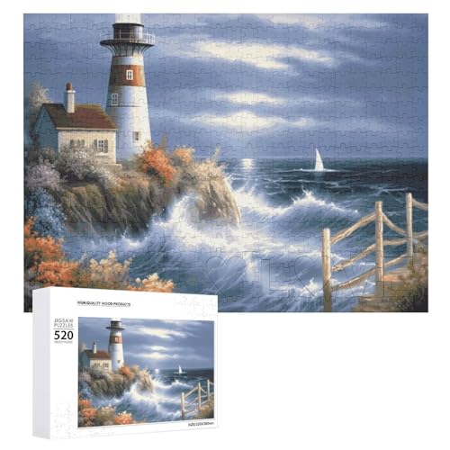 Leuchtturm-Diamant-Malerei-Puzzle, 520 Bilder, personalisierte Puzzles für Erwachsene, Fotos, Puzzle für Familie, anspruchsvolles Bilderpuzzle mit Aufbewahrungstasche, Heimdekoration, Puzzle von LZQPOEAS