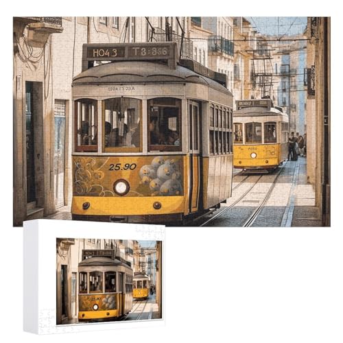 Lissabon Straßenbahn-Puzzle, 1000 Teile, personalisiertes Puzzle für Erwachsene, Fotos, Puzzle für Familie, anspruchsvolles Bilderpuzzle mit Aufbewahrungstasche, Heimdekoration, Puzzle von LZQPOEAS