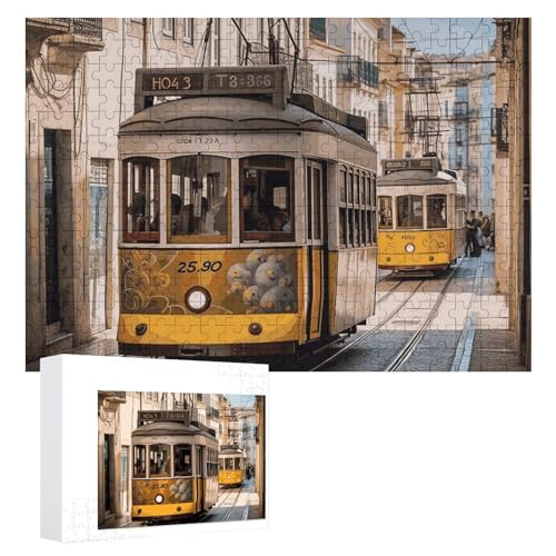 Lissabon Straßenbahn-Puzzle, 300 Teile, personalisiertes Puzzle für Erwachsene, Fotos, Puzzle für Familie, anspruchsvolles Bilderpuzzle mit Aufbewahrungstasche, Heimdekoration, Puzzle von LZQPOEAS