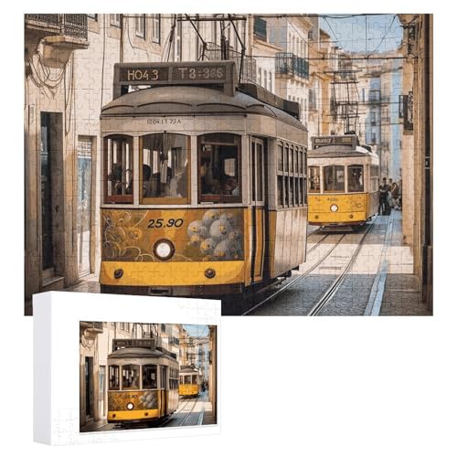 Lissabon Straßenbahn-Puzzle, 500 Teile, personalisiertes Puzzle für Erwachsene, Fotos, Puzzle für Familie, anspruchsvolles Bilderpuzzle mit Aufbewahrungstasche, Heimdekoration, Puzzle von LZQPOEAS