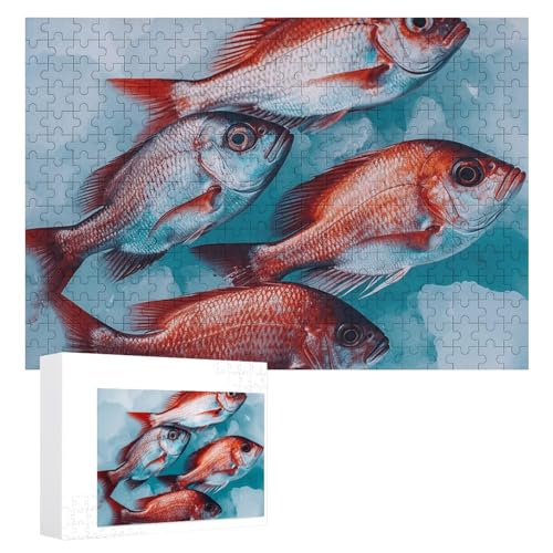 Little Red Fish Puzzles, 300 Teile, personalisiertes Puzzle für Erwachsene, Fotos, Puzzle für Familie, anspruchsvolles Bilderpuzzle mit Aufbewahrungstasche, Heimdekoration, Puzzle von LZQPOEAS