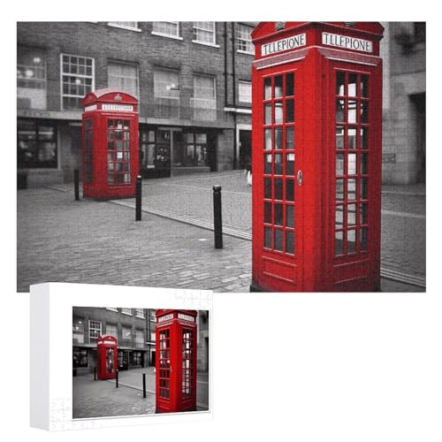 London Red Telefonzelle Puzzle, 1000 Teile, personalisiertes Puzzle für Erwachsene, Fotos, Puzzle für Familie, anspruchsvolles Bilderpuzzle mit Aufbewahrungstasche, Heimdekoration, Puzzle von LZQPOEAS