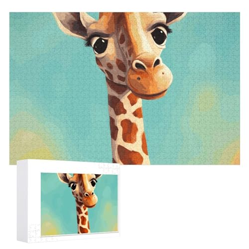 Lustige Giraffen-Kunst-Puzzle, 1000 Teile, personalisiertes Puzzle für Erwachsene, Fotos, Puzzle für Familie, anspruchsvolles Bilderpuzzle mit Aufbewahrungstasche, Heimdekoration, Puzzle von LZQPOEAS