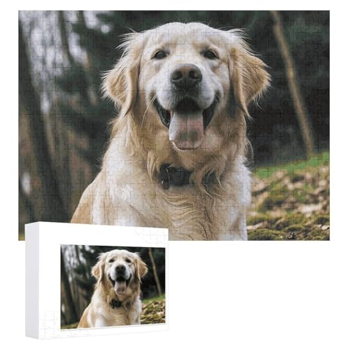 Lustiges Golden Retriever-Puzzle, 500 Stück, personalisiertes Puzzle für Erwachsene, Fotos, Puzzle für Familie, anspruchsvolles Bilderpuzzle mit Aufbewahrungstasche, Heimdekoration, Puzzle von LZQPOEAS