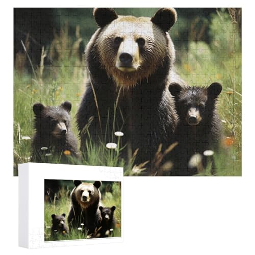 Mama-Bär- und Jungen-Puzzle, 500 Stück, personalisierbar, für Erwachsene, Fotos, Puzzle für Familie, anspruchsvolles Bilderpuzzle mit Aufbewahrungstasche, Heimdekoration, Puzzle von LZQPOEAS