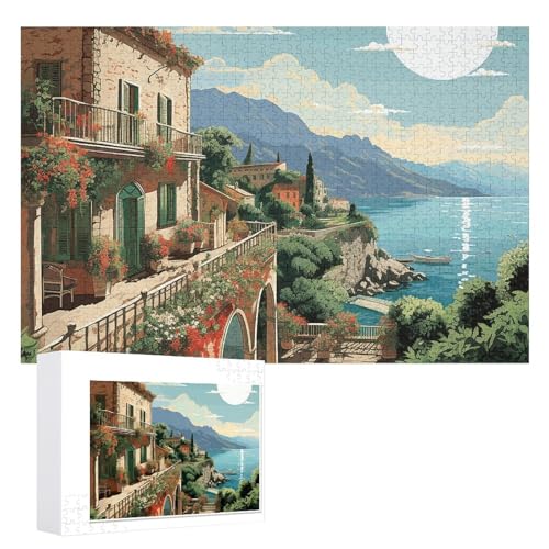 Mediterranes Sommerpuzzle, 1000 Teile, personalisiertes Puzzle für Erwachsene, Fotos, Puzzle für Familie, anspruchsvolles Bilderpuzzle mit Aufbewahrungstasche, Heimdekoration, Puzzle von LZQPOEAS