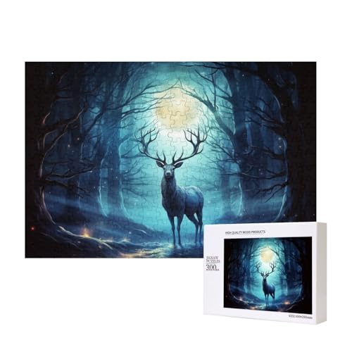 Moonlight Deer Puzzles 300 Teile Holzpuzzle Personalisierte Bilderpuzzles Familienspiele Kunstwerk Fotopuzzle Herausfordernde Puzzles für Erwachsene (39,9 x 27,9 cm) von LZQPOEAS