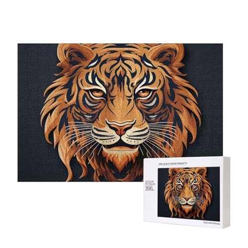 New Year Tiger Logo Design Puzzles 300 Teile Holzpuzzle Personalisierte Bilderpuzzles Familienspiele Kunstwerk Fotopuzzle Herausfordernde Puzzles für Erwachsene (39,9 x 27,9 cm) von LZQPOEAS