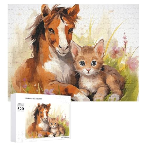 Niedliche Pferd- und Katzen-Puzzle, 520 Bilder, personalisiertes Puzzle für Erwachsene, Fotos, Puzzle für Familie, anspruchsvolles Bilderpuzzle mit Aufbewahrungstasche, Heimdekoration, Puzzle von LZQPOEAS