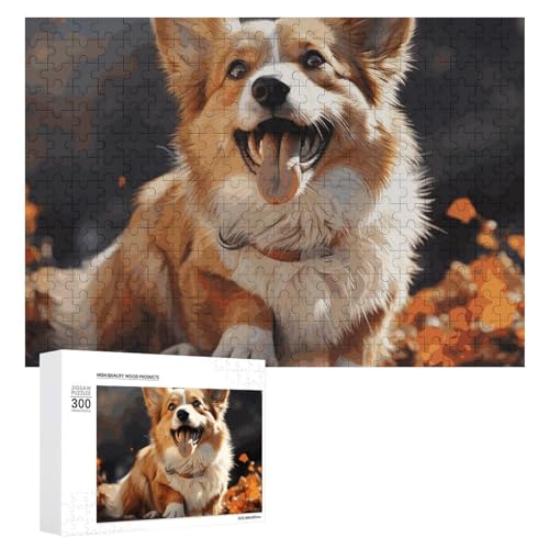 Niedliches Corgi-Hunde-Puzzle, 300 Bilder, personalisiertes Puzzle für Erwachsene, Fotos, Puzzle für Familie, anspruchsvolles Bilderpuzzle mit Aufbewahrungstasche, Heimdekoration, Puzzle von LZQPOEAS