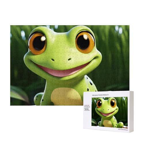 Niedliches Frosch-Puzzle, 300 Teile, Holz-Puzzle, personalisierte Bildrätsel, Familienspiele, Kunstwerk, Fotopuzzle, anspruchsvolle Puzzles für Erwachsene (39,9 x 27,9 cm) von LZQPOEAS