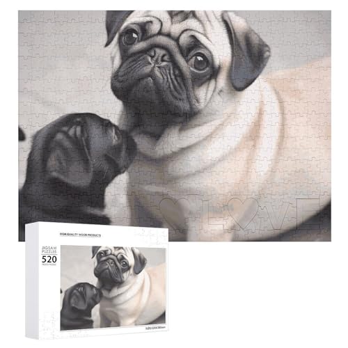 Niedliches Mops-Puzzle, 520 Bilder, personalisiertes Puzzle für Erwachsene, Fotos, Puzzle für Familie, anspruchsvolles Bilderpuzzle mit Aufbewahrungstasche, Heimdekoration, Puzzle von LZQPOEAS