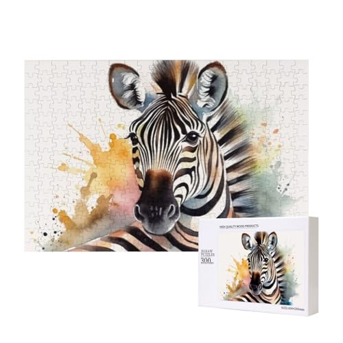 Niedliches Zebra-Aquarell-Puzzle, 300 Teile, Holz-Puzzle, personalisiertes Bild, Puzzle, Familienspiele, Kunstwerk, Fotopuzzle, anspruchsvolle Puzzles für Erwachsene (39,9 x 27,9 cm) von LZQPOEAS