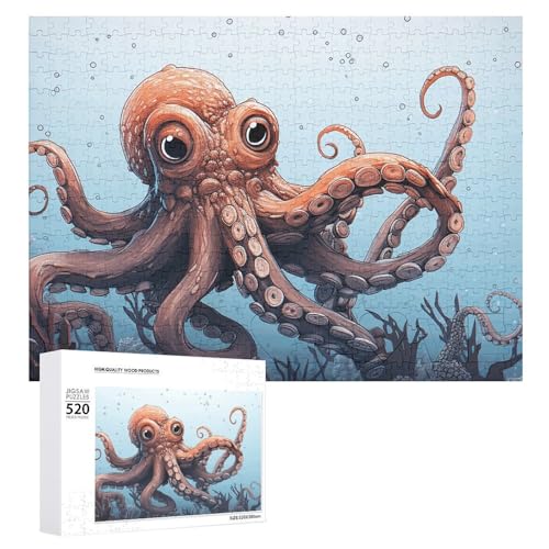 Octopus im Meer Puzzles 520 Bilder, personalisiertes Puzzle für Erwachsene, Fotos, Puzzle für Familie, anspruchsvolles Bilderpuzzle mit Aufbewahrungstasche, Heimdekoration, Puzzle von LZQPOEAS