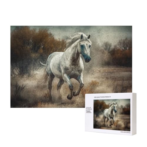 Pferd, das auf dem Feld läuft, Puzzle, 300 Teile, Holz-Puzzle, personalisierte Bildrätsel, Familienspiele, Kunstwerke, Fotopuzzle, anspruchsvolle Puzzles für Erwachsene (39,9 x 27,9 cm) von LZQPOEAS