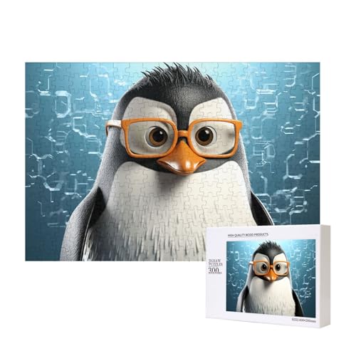 Pinguin mit Brille, Puzzle, 300 Teile, Holzpuzzle, personalisierte Bildrätsel, Familienspiele, Kunstwerk, Fotopuzzle, anspruchsvolle Puzzles für Erwachsene (39,9 x 27,9 cm) von LZQPOEAS