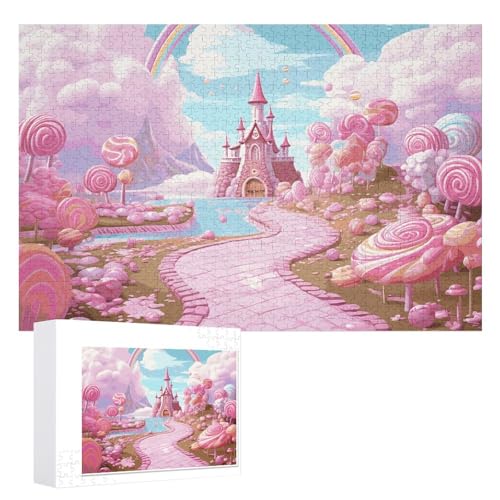 Pink Candy Land Puzzles, 1000 Teile, personalisiertes Puzzle für Erwachsene, Fotos, Puzzle für Familie, anspruchsvolles Bilderpuzzle mit Aufbewahrungstasche, Heimdekoration, Puzzle von LZQPOEAS