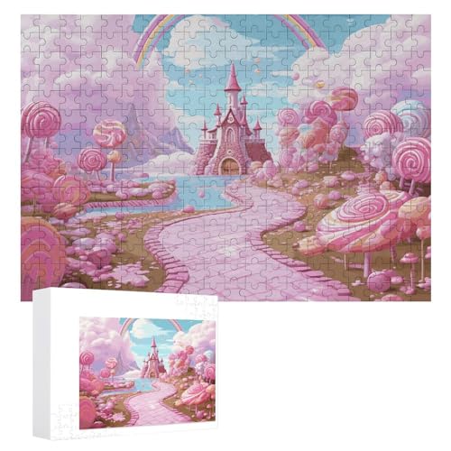 Pink Candy Land Puzzles, 300 Teile, personalisiertes Puzzle für Erwachsene, Fotos, Puzzle für Familie, anspruchsvolles Bilderpuzzle mit Aufbewahrungstasche, Heimdekoration, Puzzle von LZQPOEAS