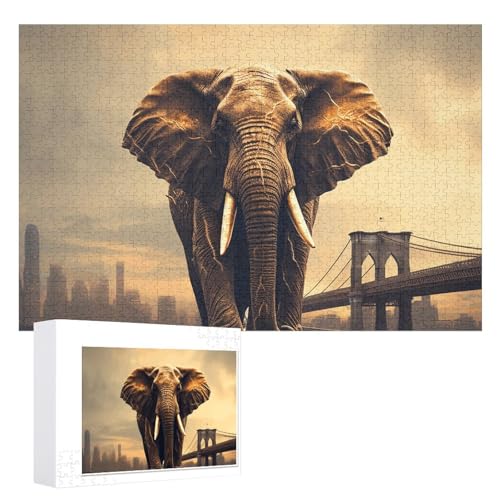 Puzzle Elefant auf einer Brücke, 1000 Teile, personalisiertes Puzzle für Erwachsene, Fotos, Puzzle für Familie, anspruchsvolles Bilderpuzzle mit Aufbewahrungstasche, Heimdekoration, Puzzle von LZQPOEAS