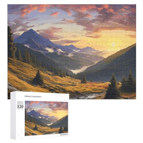 Puzzle mit Berg-Sonnenuntergang, Landschaft, 520 Bilder, personalisiertes Puzzle für Erwachsene, Fotos, Puzzle für Familie, anspruchsvolles Bilderpuzzle mit Aufbewahrungstasche, Heimdekoration, Puzzle von LZQPOEAS