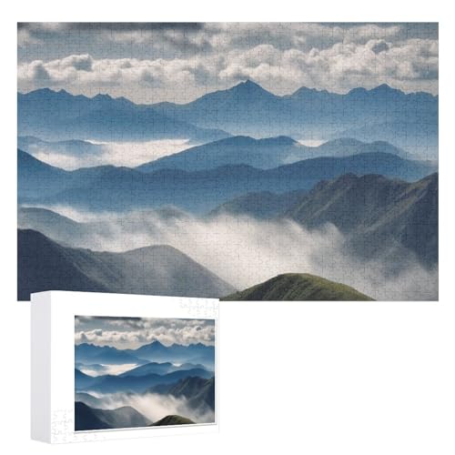 Puzzle mit Bergen, Wolken, Landschaft, 1000 Stück, personalisierbar, für Erwachsene, Fotos, Puzzle für Familie, anspruchsvolles Bilderpuzzle mit Aufbewahrungstasche, Heimdekoration, Puzzle von LZQPOEAS