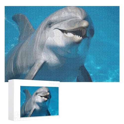 Puzzle mit Delphin mit einem Lächeln, 1000 Stück, personalisiertes Puzzle für Erwachsene, Fotos, Puzzle für Familie, anspruchsvolles Bilderpuzzle mit Aufbewahrungstasche, Heimdekoration, Puzzle von LZQPOEAS