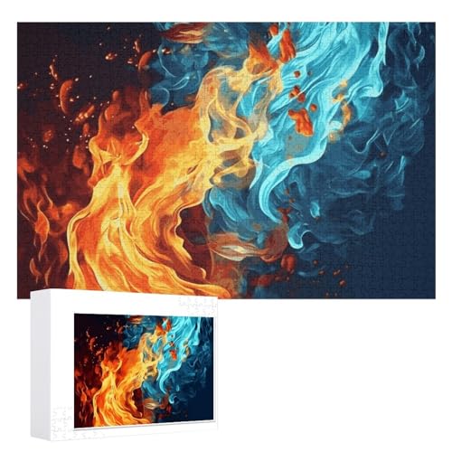 Puzzle mit Feuer- und Wassermuster, 1000 Stück, personalisierbar, für Erwachsene, Fotos, Puzzle für Familie, anspruchsvolles Bilderpuzzle mit Aufbewahrungstasche, Heimdekoration, Puzzle von LZQPOEAS