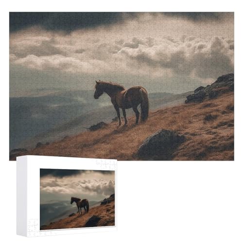 Puzzle mit Pferd, das auf den Bergen grast, 1000 Teile, personalisiertes Puzzle für Erwachsene, Fotos, Puzzle für Familie, anspruchsvolles Bilderpuzzle mit Aufbewahrungstasche, Heimdekoration, Puzzle von LZQPOEAS