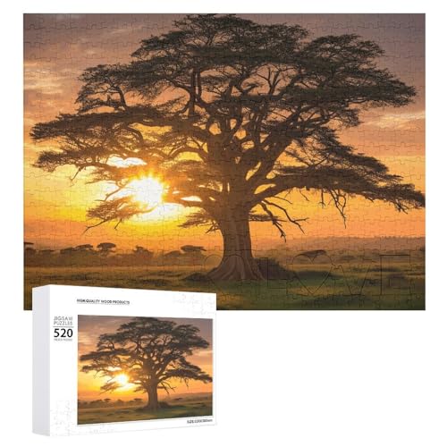 Puzzle mit Sonnenaufgang auf großem Baum, 520 Bilder, personalisiertes Puzzle für Erwachsene, Fotos, Puzzle für Familie, anspruchsvolles Bilderpuzzle mit Aufbewahrungstasche, Heimdekoration, Puzzle von LZQPOEAS