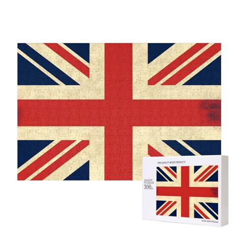 Puzzle mit britischer Flagge, 300 Teile, Holzpuzzle, personalisiertes Bild, Puzzle, Familienspiele, Kunstwerk, Fotopuzzle, anspruchsvolle Puzzles für Erwachsene (39,9 x 27,9 cm) von LZQPOEAS