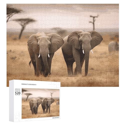 Puzzle mit wilden Tieren, Elefanten, 520 Bilder, personalisiertes Puzzle für Erwachsene, Fotos, Puzzle für Familie, anspruchsvolles Bilderpuzzle mit Aufbewahrungstasche, Heimdekoration, Puzzle von LZQPOEAS