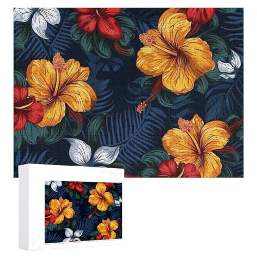 Realistische hawaiianische Blumen-Puzzles, 500 Stück, personalisiertes Puzzle für Erwachsene, Fotos, Puzzle für Familie, anspruchsvolles Bilderpuzzle mit Aufbewahrungstasche, Heimdekoration, Puzzle von LZQPOEAS