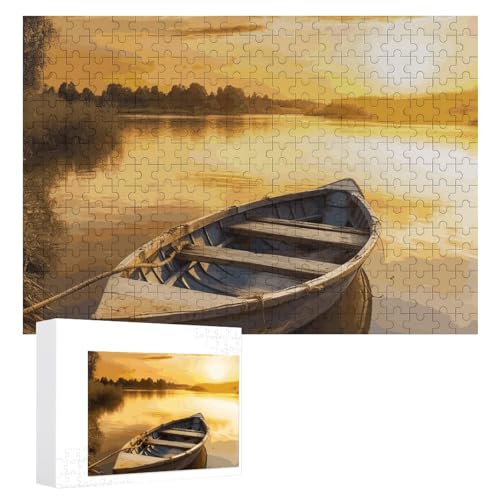 River Sunset Holz-Puzzle, Boots-Puzzle, 300 Stück, personalisierte Puzzles für Erwachsene, Fotos, Puzzle für Familie, anspruchsvolles Bilderpuzzle mit Aufbewahrungstasche, Heimdekoration, Puzzle von LZQPOEAS