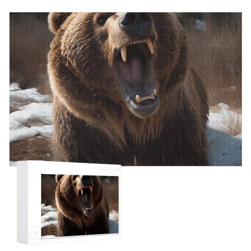 Roaring Bear Puzzles, 1000 Teile, personalisiertes Puzzle für Erwachsene, Fotos, Puzzle für Familie, anspruchsvolles Bilderpuzzle mit Aufbewahrungstasche, Heimdekoration, Puzzle von LZQPOEAS