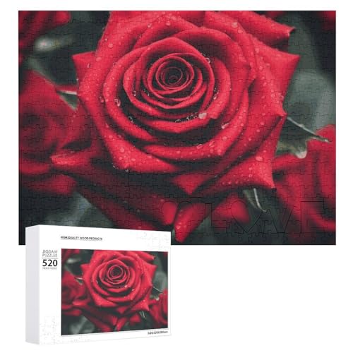 Rote Rose, Puzzle, 520 Bilder, personalisiertes Puzzle für Erwachsene, Fotos, Puzzle für Familie, anspruchsvolles Bilderpuzzle mit Aufbewahrungstasche, Heimdekoration, Puzzle von LZQPOEAS