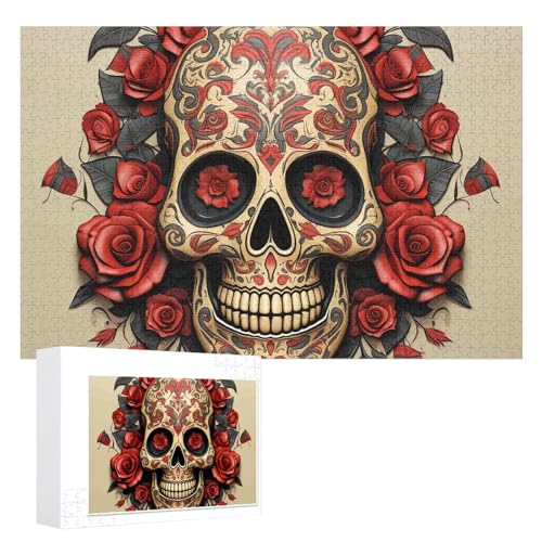 Rote Rose Sugar Skull Puzzles 1000 PCS Personalized Jigsaw Puzzles for Adults Photos Puzzle for Family Challenging Picture Puzzle with Storage Bag Home Decor Jigsaw von LZQPOEAS