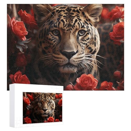 Rote Rose und Tiger Puzzle, 500 Stück, personalisierbar, für Erwachsene, Fotos, Puzzle für Familie, anspruchsvolles Bilderpuzzle mit Aufbewahrungstasche, Heimdekoration, Puzzle von LZQPOEAS