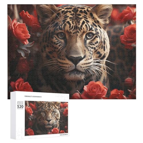 Rote Rose und Tiger Puzzles, 520 Bilder, personalisiertes Puzzle für Erwachsene, Fotos, Puzzle für Familie, anspruchsvolles Bilderpuzzle mit Aufbewahrungstasche, Heimdekoration, Puzzle von LZQPOEAS