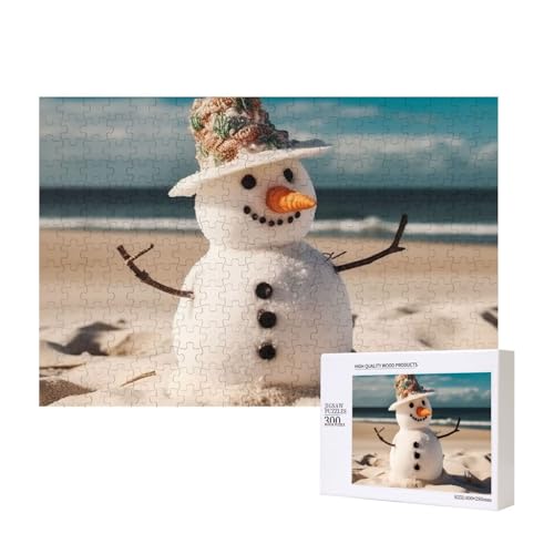 Schneemann mit Muscheln Puzzles 300 Teile Holzpuzzle Personalisierte Bilderpuzzles Familienspiele Kunstwerk Fotopuzzle Herausfordernde Puzzles für Erwachsene (39,9 x 27,9 cm) von LZQPOEAS